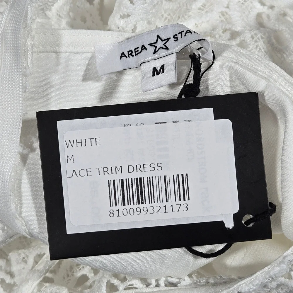 Area Stars White Lace Trim Dress Medium NWT Crochet Boho Coquette Mini‎